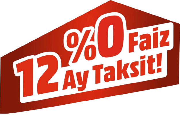 Kırmızı zemin üzerinde yüzde sıfır faiz ve 12 ay taksit yazısı