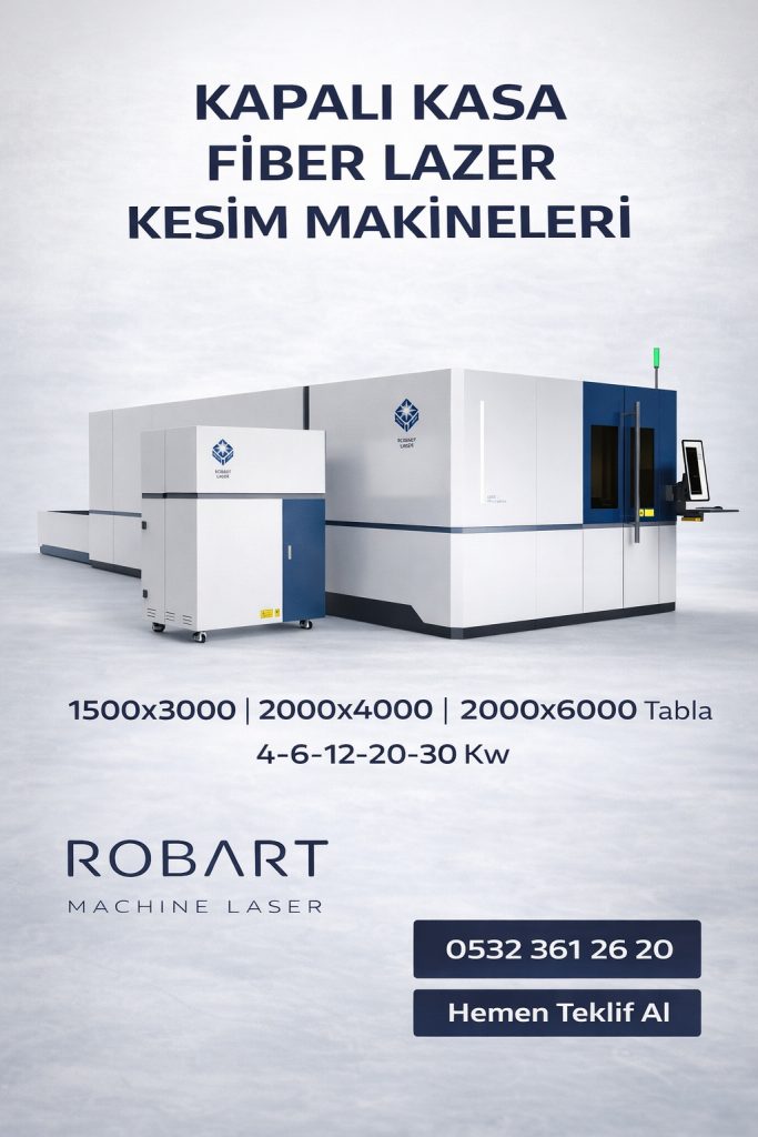 Beyaz kapalı kabinli Robart fiber lazer metal kesim makinesi