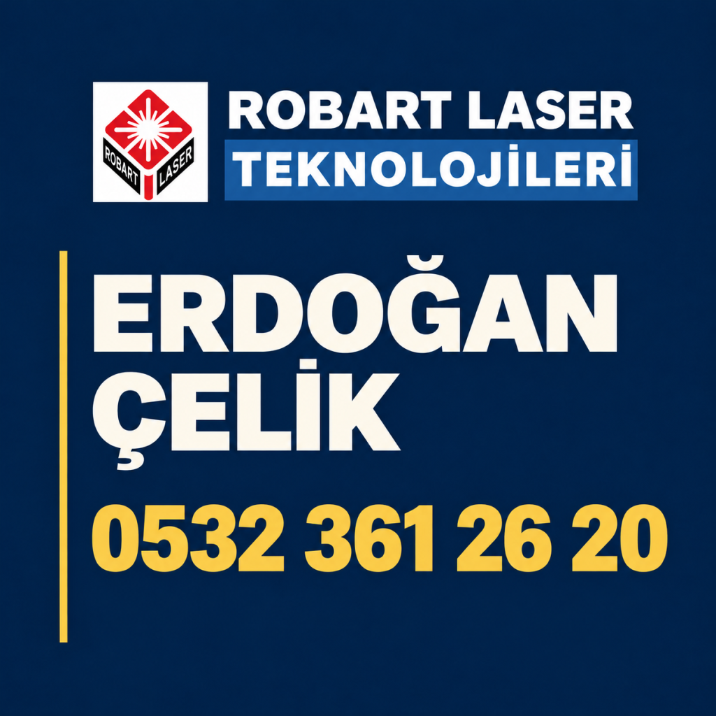 Lacivert zeminli Erdoğan Çelik Robart Lazer iletişim kartı