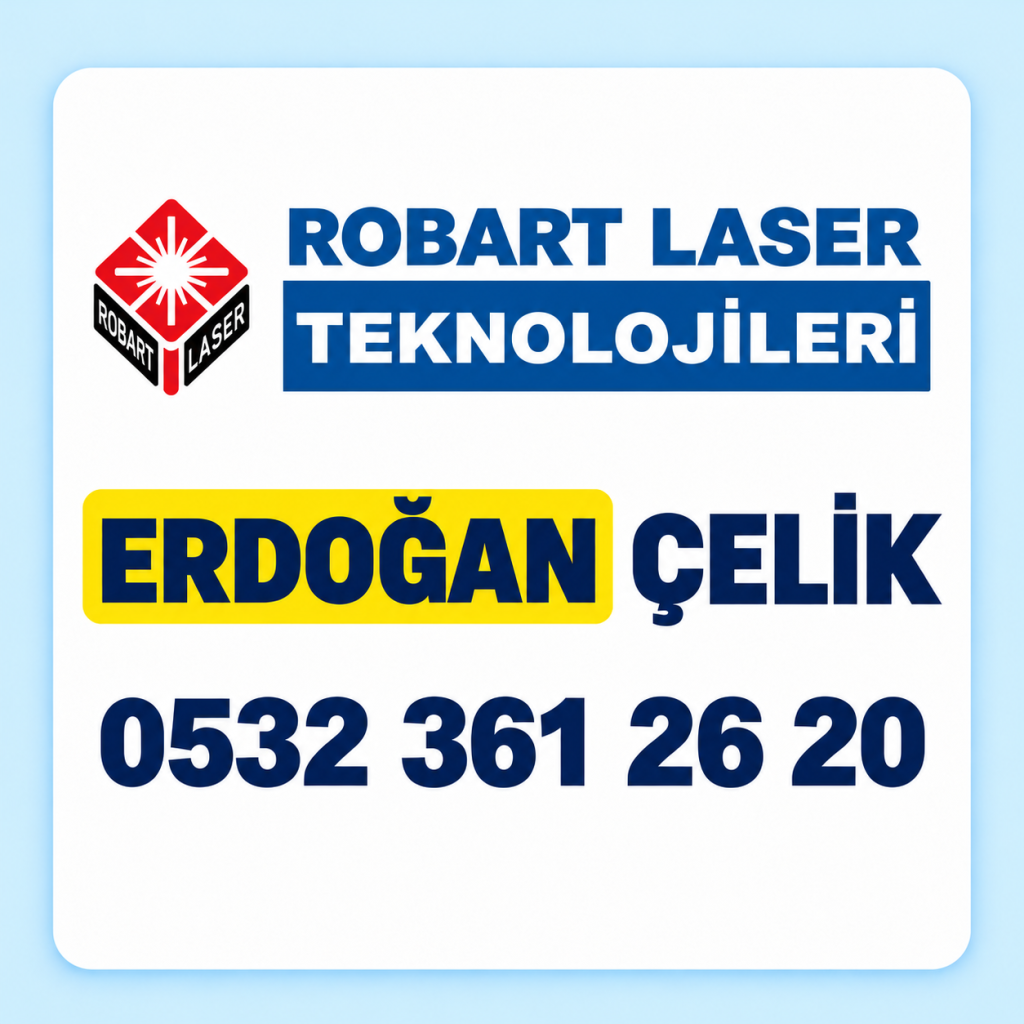 Açık mavi çerçeveli Erdoğan Çelik Robart Lazer iletişim kartı