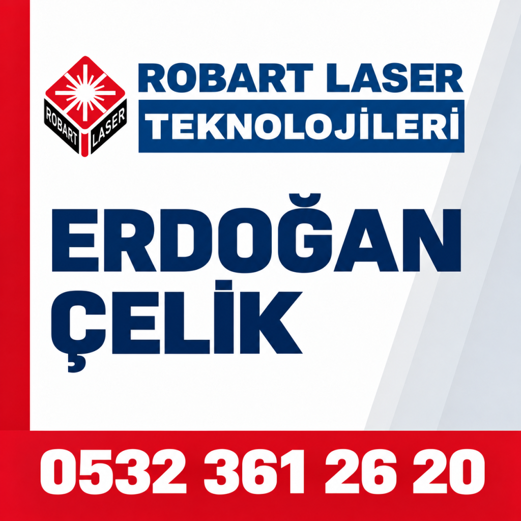 Kırmızı beyaz Erdoğan Çelik Robart Lazer iletişim kartı